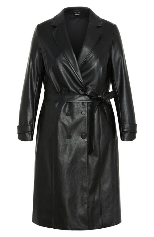City Chic Briella Faux Leather Trench Coat In Black
