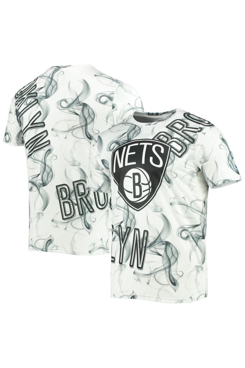 Men's FISLL White/Black Brooklyn Nets Asymmetric Bold Smoke T-Shirt, Alternate, color, White