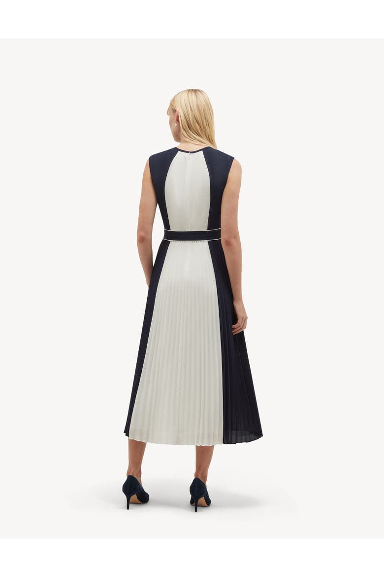 Hattie Pleated Tie-Waist Midi Dress, Alternate, color, Midnightivory
