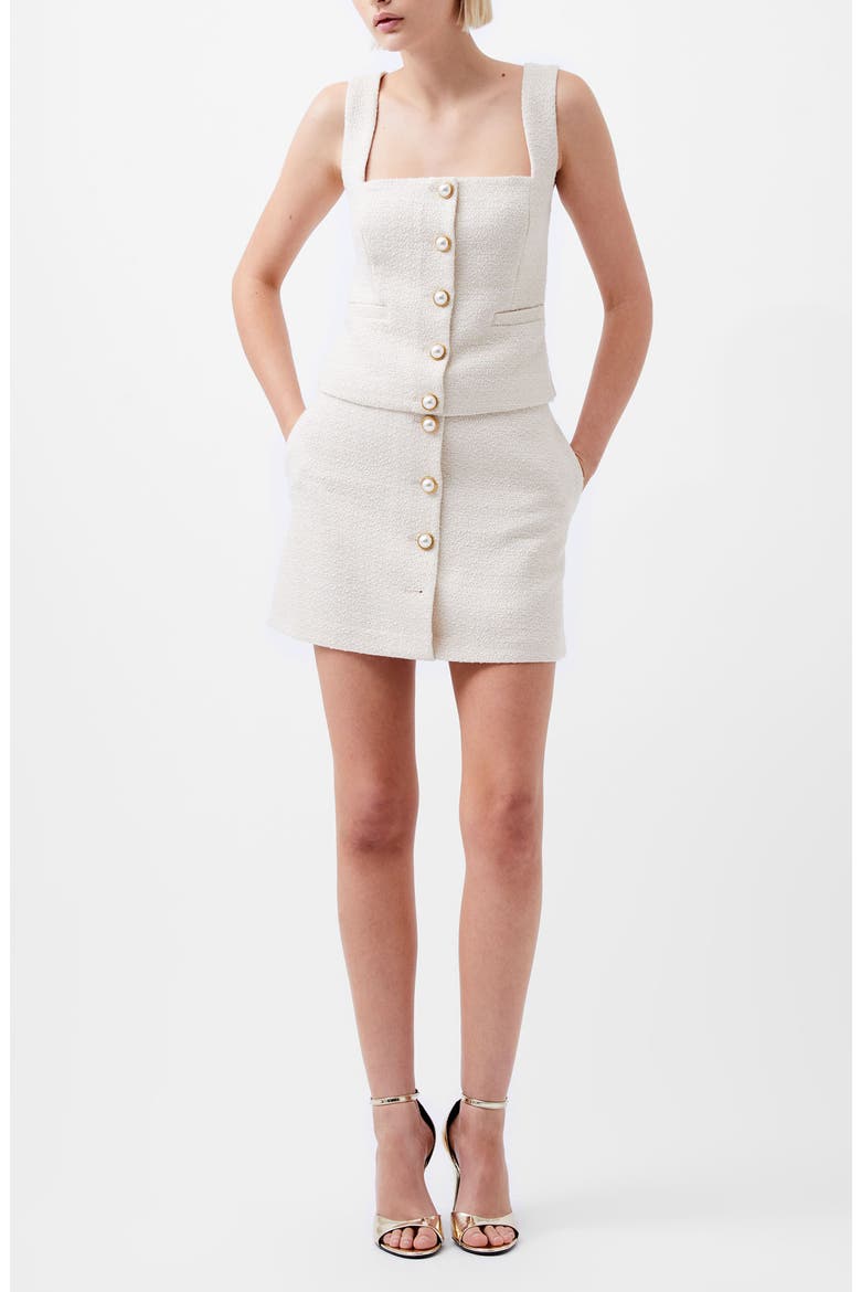 Imitation Pearl Square Neck Tweed Button-Up Top, Alternate, color, CLASSIC CREAM