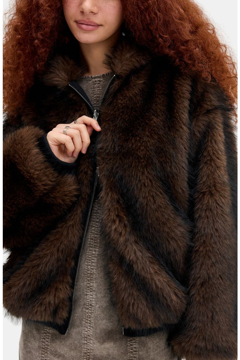 Reversible Faux Fur Hooded Jacket, Alternate, color, BROWN