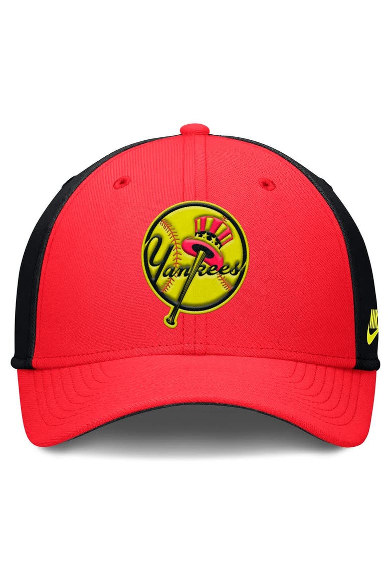 Men's Nike Crimson/Black New York Yankees Neon 90s Rise SwooshFlex Hat, Alternate, color, Crimson