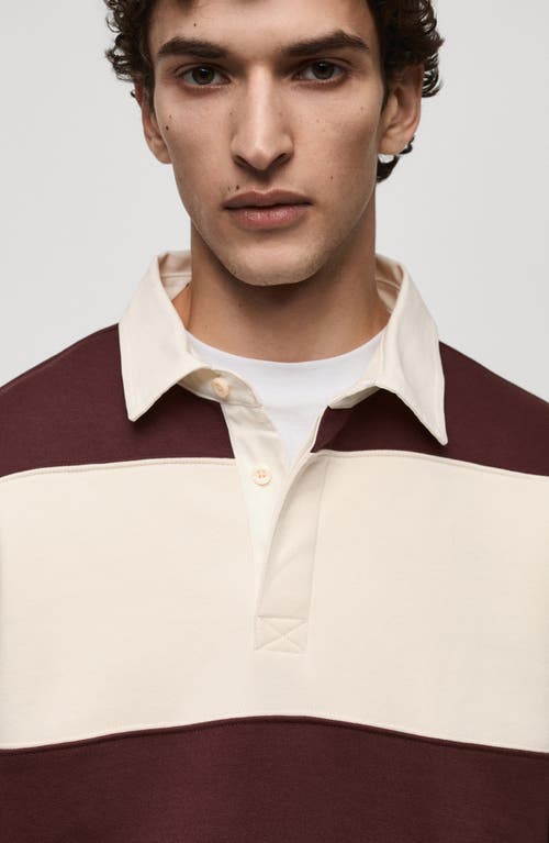 Mango Stripe Cotton Polo Sweatshirt In Burgundy