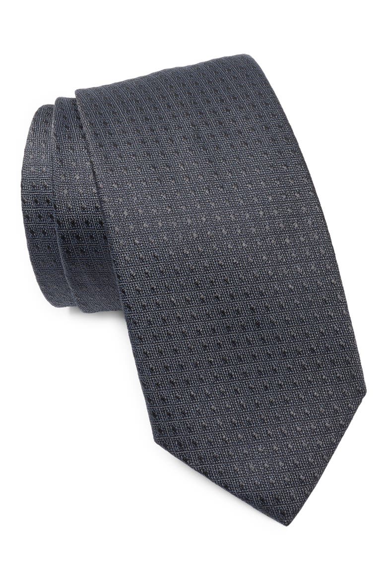 Dot Cotton & Silk Blend Tie, Main, color, CHARCOAL