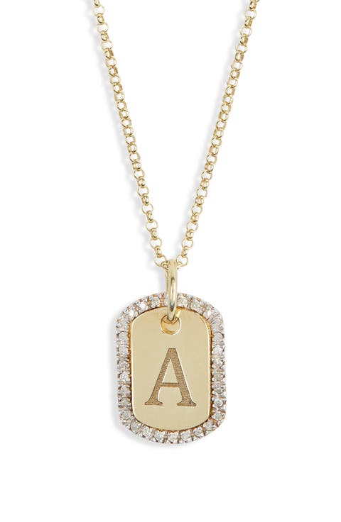 Diamond Initial Dog Tag Pendant Necklace