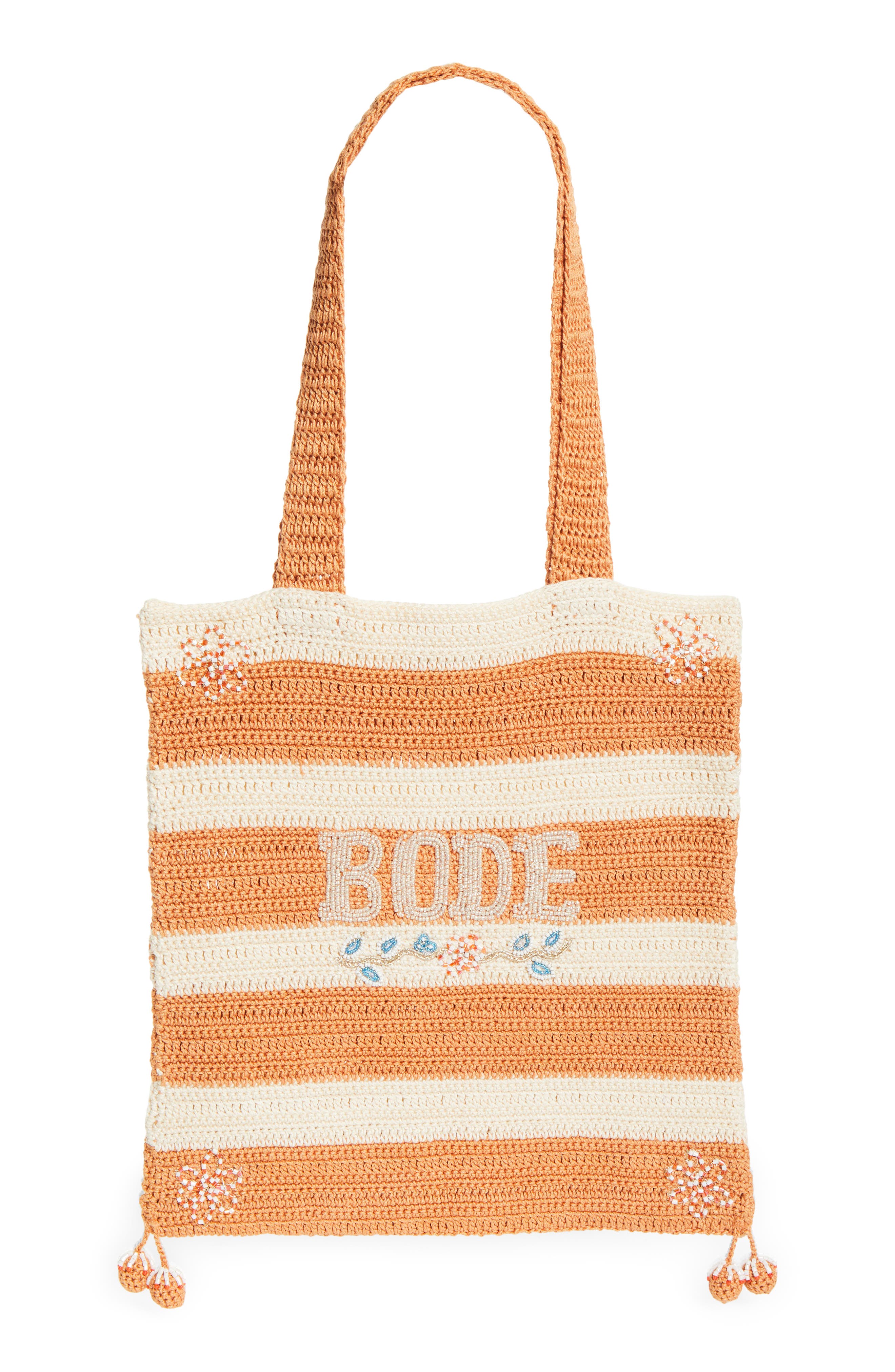 Bode Sherbet Beaded Crochet Tote, Main, color, Cream Orange