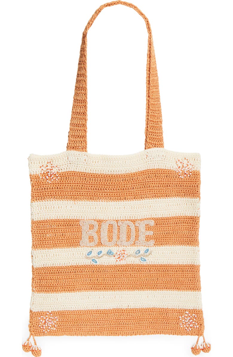 Bode Sherbet Beaded Crochet Tote, Main, color, Cream Orange