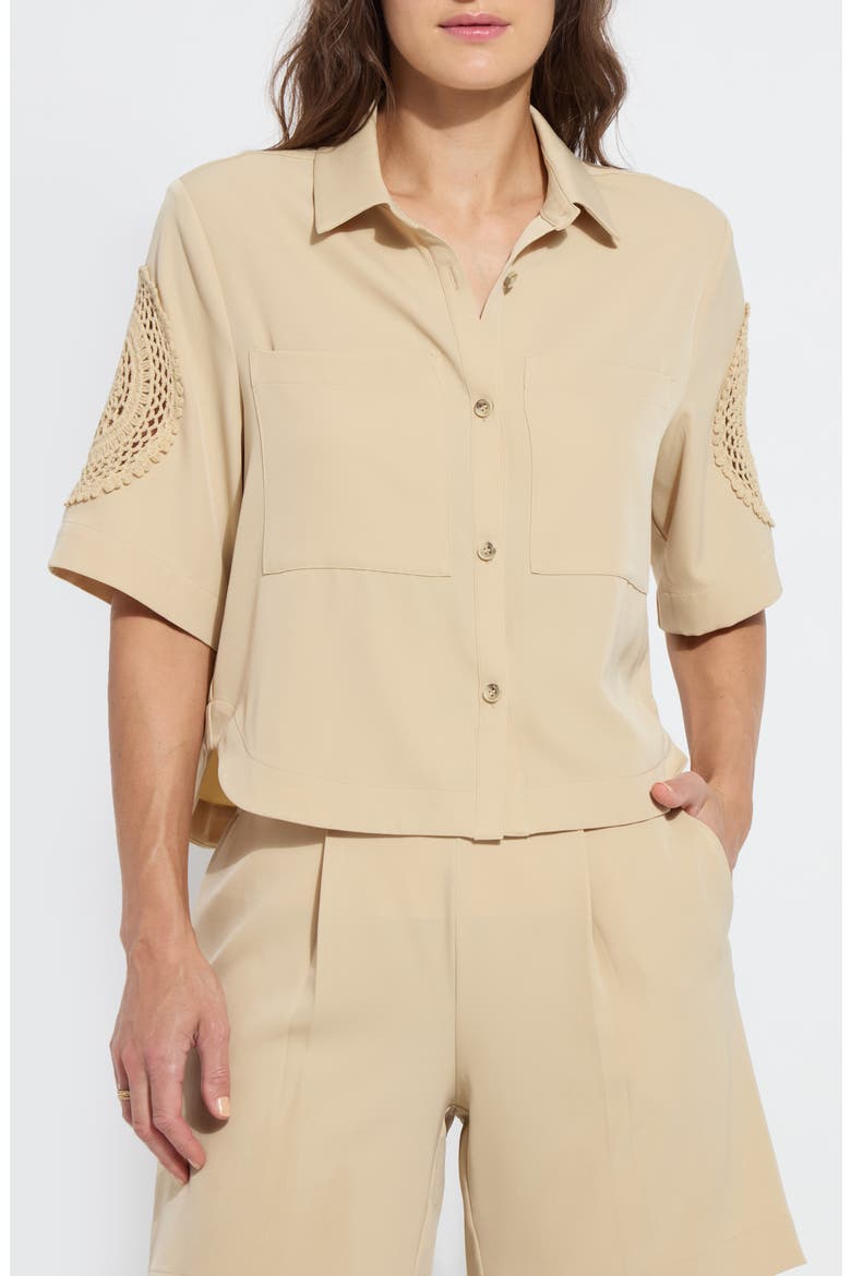 Tyla Crochet Detail Shirt Jacket, Main, color, RAFFIA