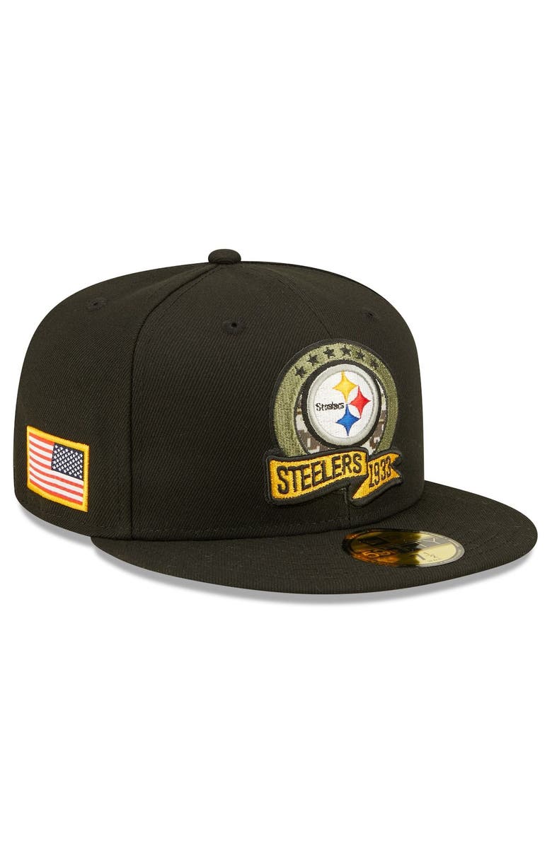 New Era Men's New Era Black Pittsburgh Steelers 2022 Salute To Service 59FIFTY Fitted Hat, Main, color, 