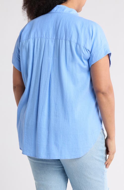Shop Caslon ® Double Pocket Linen Blend Camp Shirt In Blue Cornflower