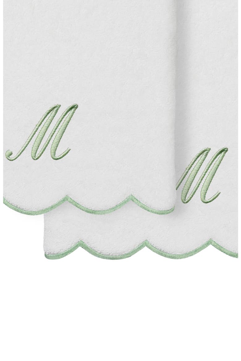 Scallop Personalized Monogram 2-Piece Towel Set, Alternate, color, WHITE/ GREEN M
