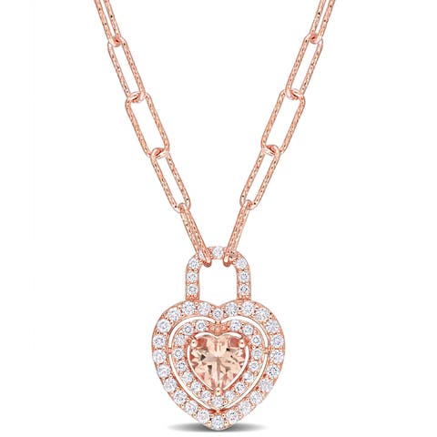 Morganite & White Topaz Heart Necklace