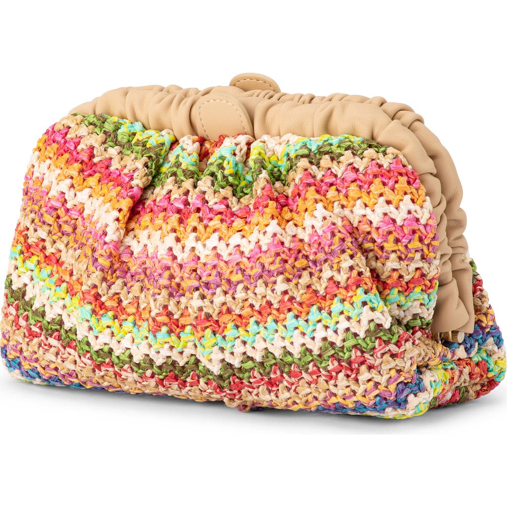 Olga Berg Amalia Pleated Woven Straw Clutch In Multi Natural