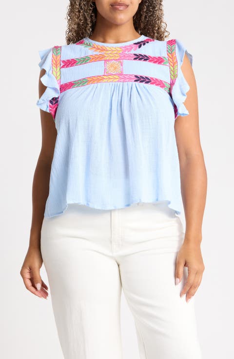 Embroidered Flutter Top