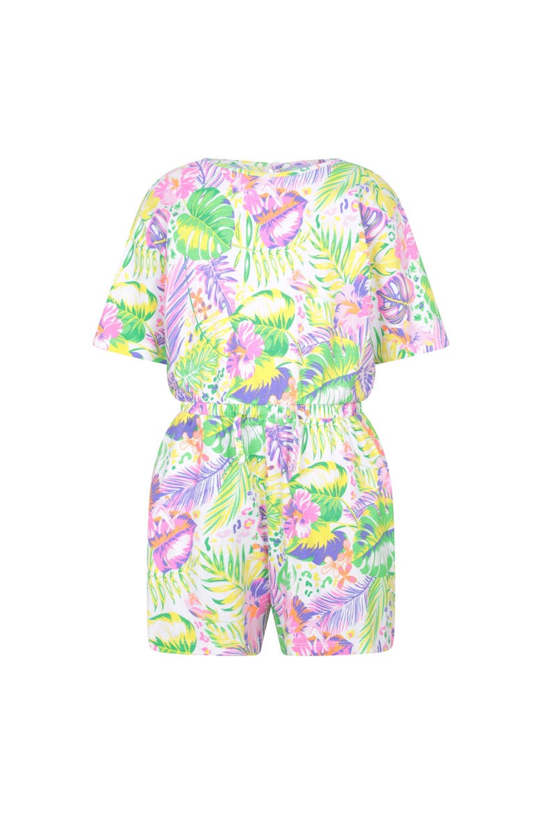 Childrens/Kids Poppy Leaf Print Playsuit, Main, color, Coral