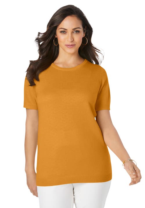 Jessica London Fine Gauge Crewneck Shell In Gold