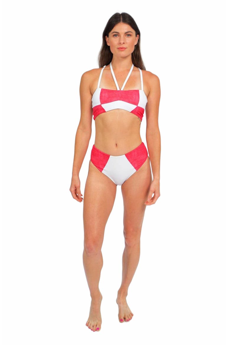 Massi Bikini Top With Color-Blocked Tile Pattern, Alternate, color, White and Red