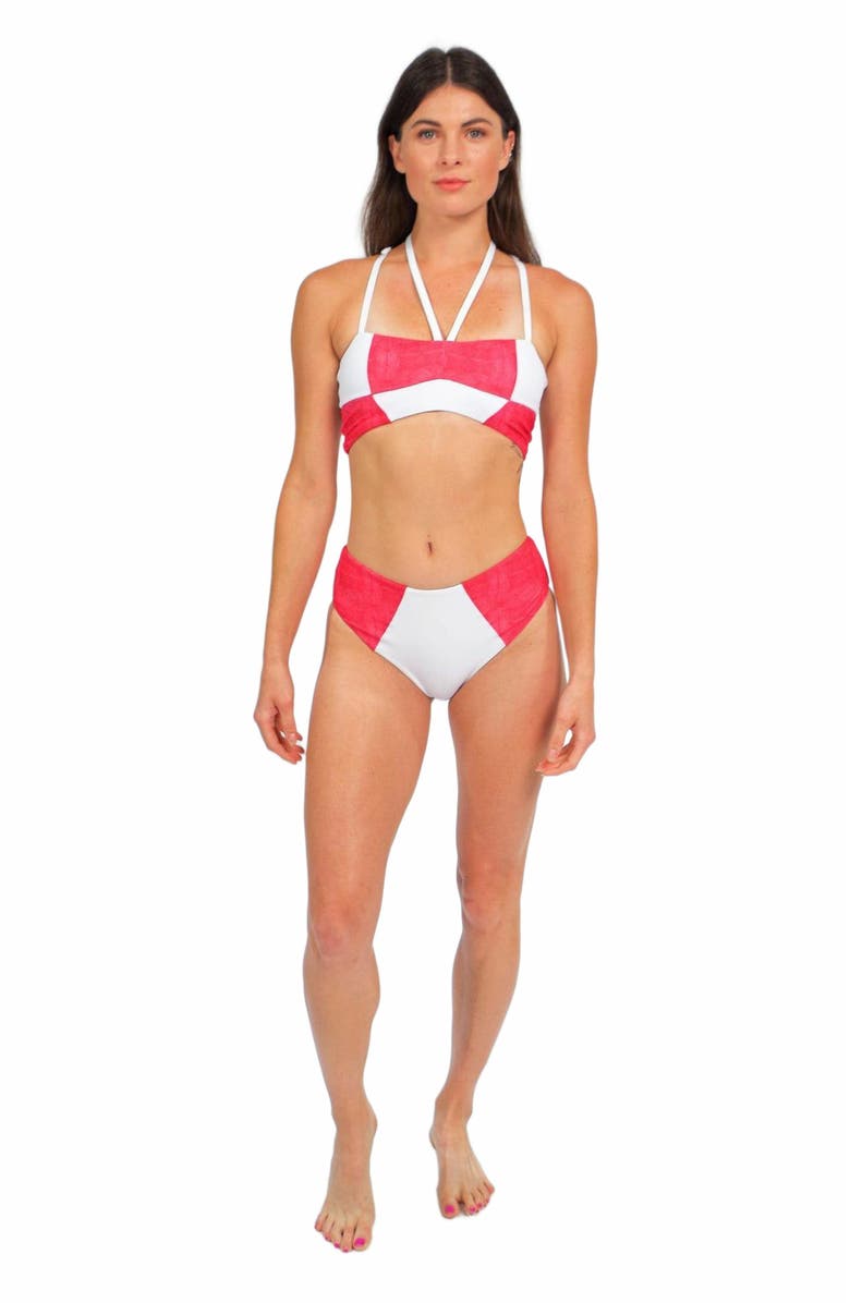 Mary Mercedes Massi Bikini Top With Color-Blocked Tile Pattern, Alternate, color, White And Red