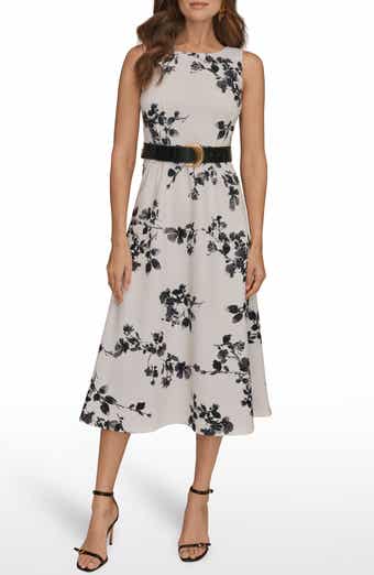 Belted Floral Print Midi Dress