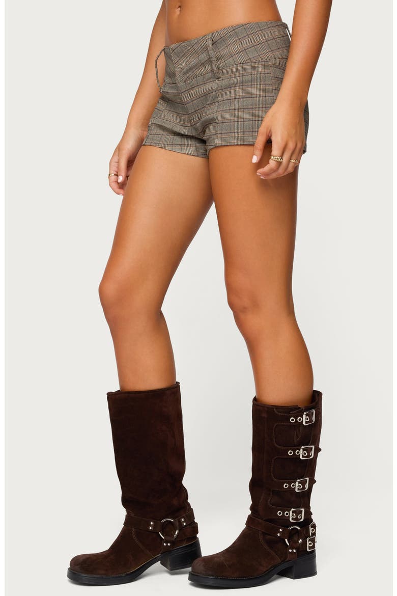 Ayvey Plaid Low Rise Shorts, Alternate, color, BROWN