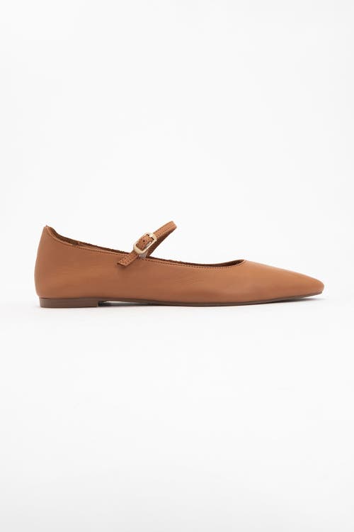 Forever & Always Shoes Lara Leather Mary Jane Flats In Cognac Brown Leather