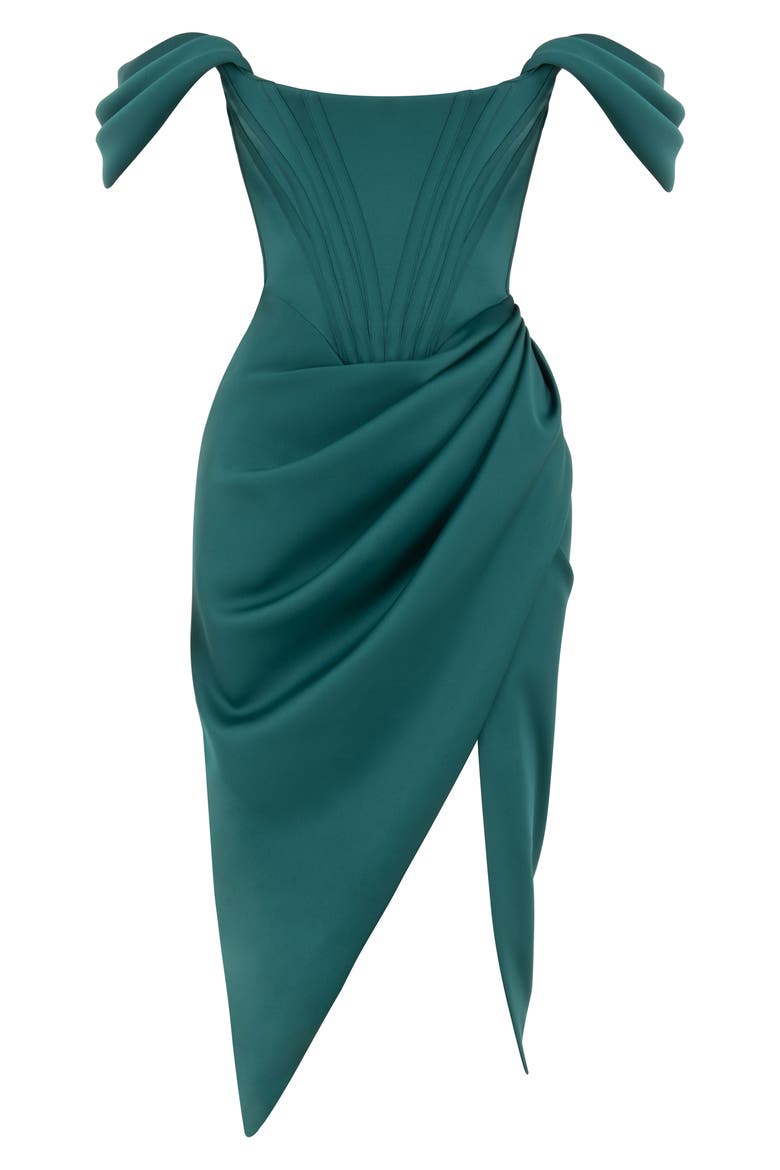 Loretta Off the Shoulder Satin Corset Dress, Alternate, color, GREEN