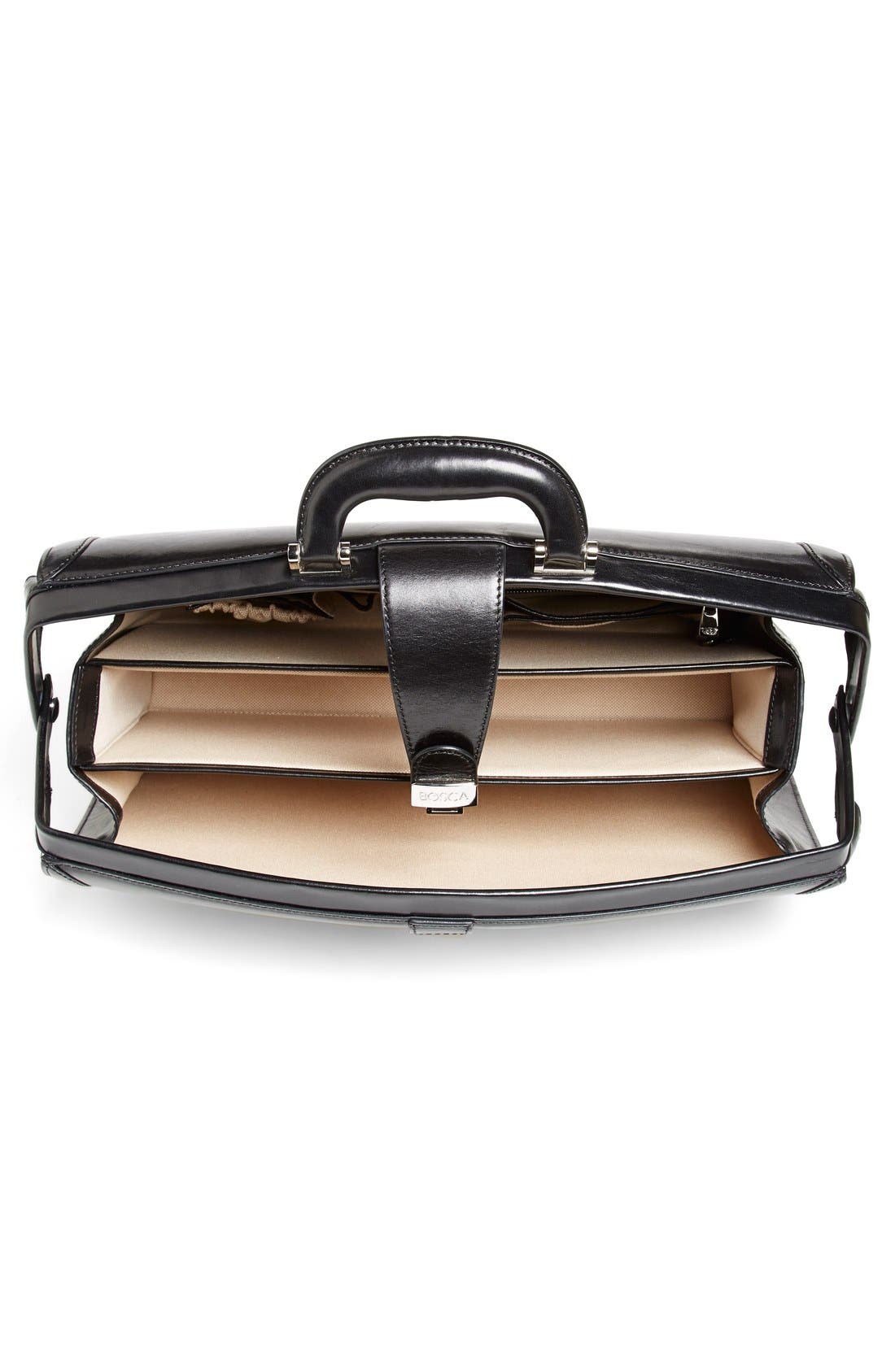 Triple Compartment Leather Briefcase, Alternate, color, BLACK