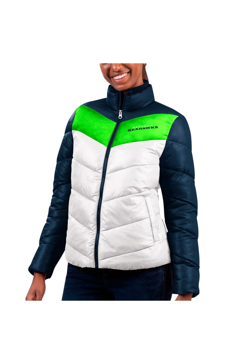 G-III 4HER BY CARL BANKS Women's G-III 4Her by Carl Banks  White/Navy Seattle Seahawks New Star Quilted Full-Zip Jacket, Alternate, color, White