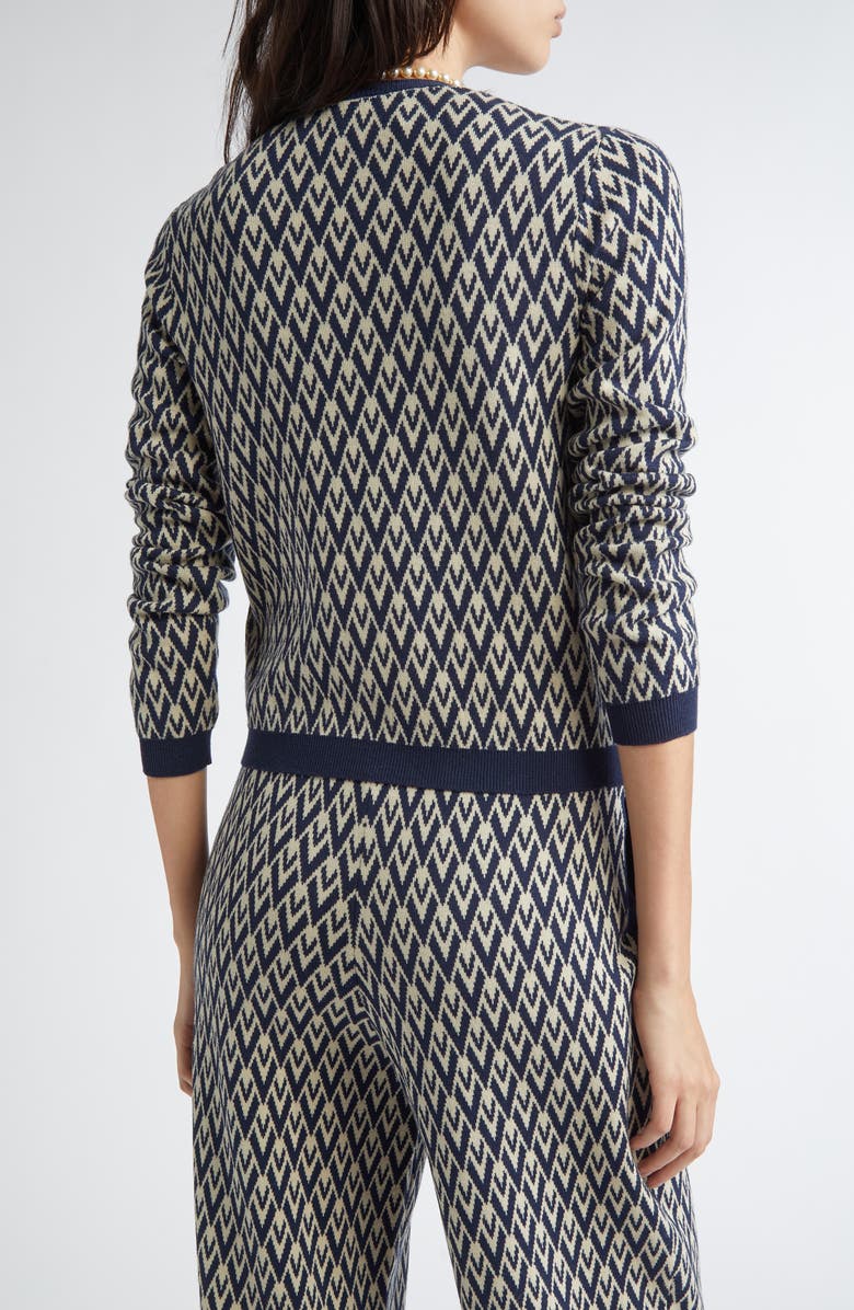 Valentino Garavani Toute La V Jacquard Virgin Wool Cardigan, Alternate, color, Navy/ Cream