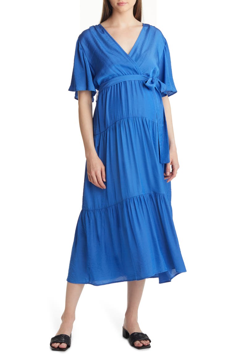Crossover Faux Wrap Maternity Maxi Dress, Main, color, COBALT