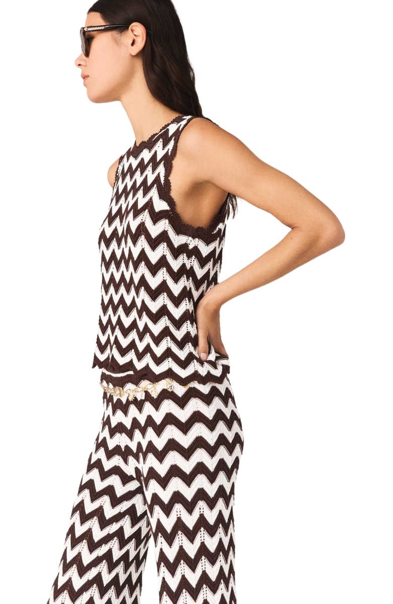 maje Zigzag crochet top, Alternate, color, Brown/White