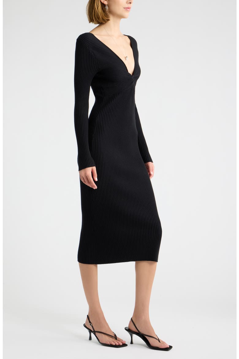 Knot Front Long Sleeve Sweater Dress, Alternate, color, BLACK