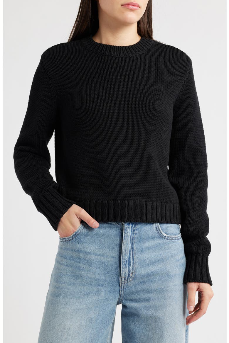 Solid Relaxed Cotton Sweater, Main, color, JET BLACK