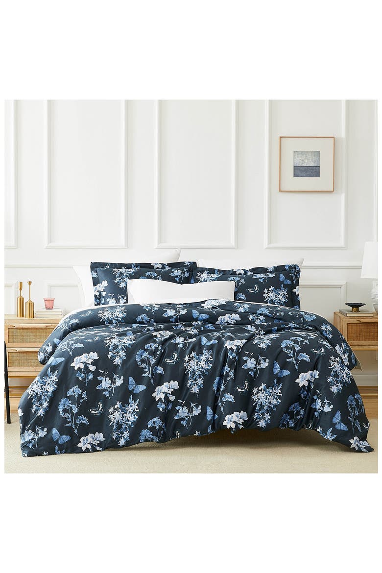 Lexington Floral 300 Thread Count 100% Cotton Sateen Duvet Cover Set, Alternate, color, BLUE
