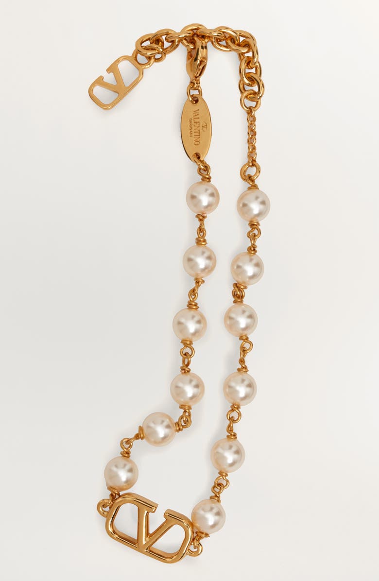Valentino Garavani VLOGO Faux Pearl Bracelet, Alternate, color,