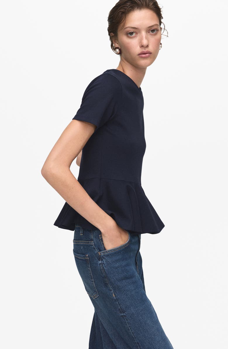 MANGO Short Sleeve Peplum T-Shirt, Alternate, color, Navy