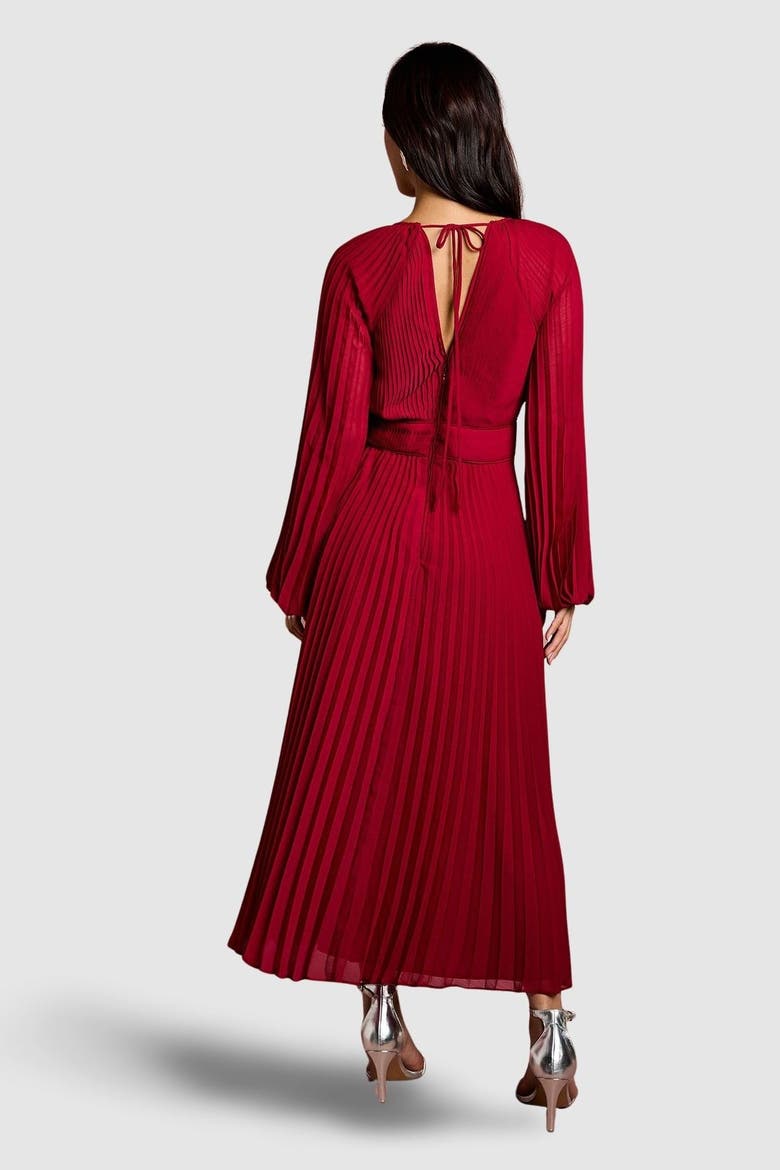 Long Sleeve Chiffon Wrap Midi Dress, Alternate, color, Berry