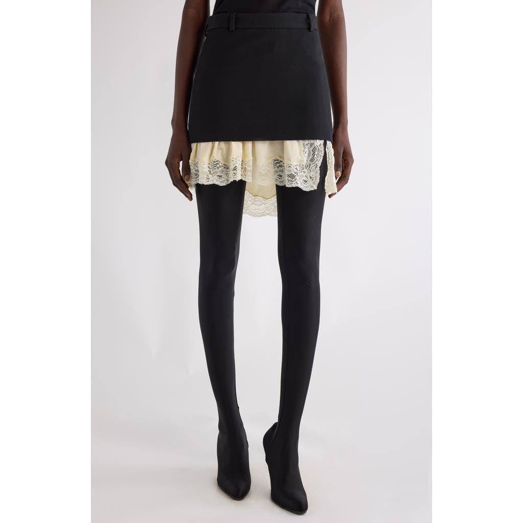 Balenciaga Lingerie Lace Wool Barathea Miniskirt In Black