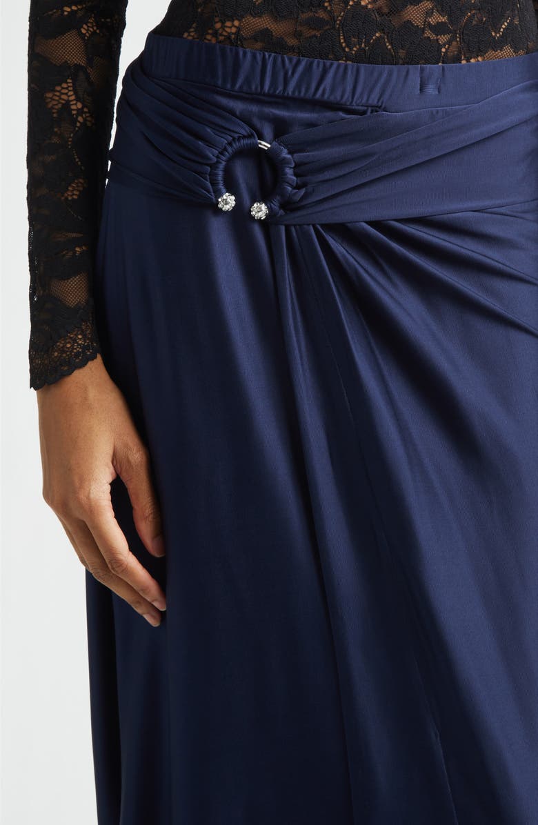 Rabanne Pierced Asymmetric Jersey Midi Skirt, Alternate, color, Deep Navy