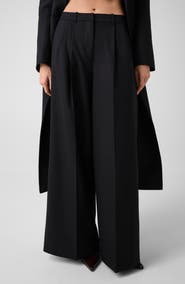 GUESS High Waist Pleated Straight Leg Pants