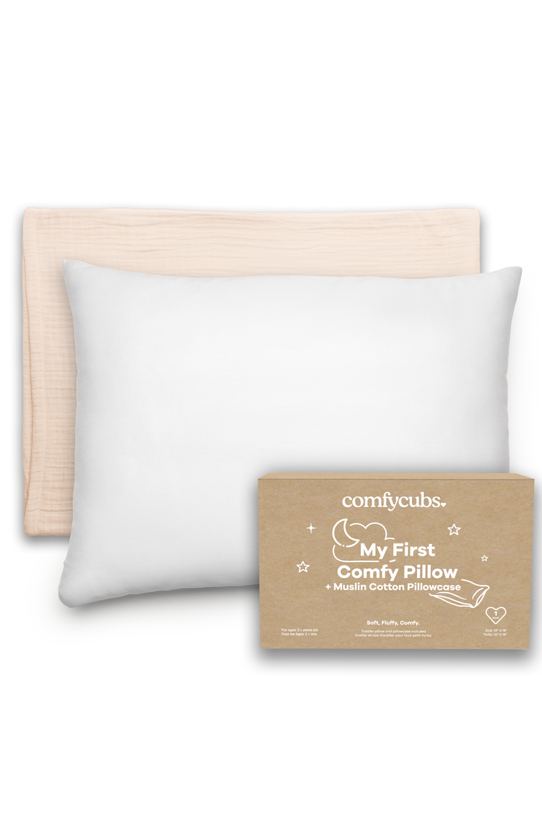 Comfy Cubs Toddler Pillows with Soft Muslin Pillow Case, Main, color, Cream