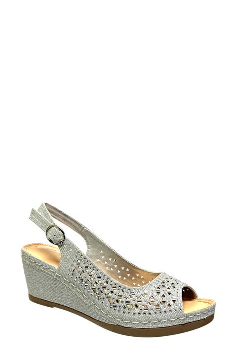 Anita Crystal Embellished Slingback Wedge Sandal (Women)