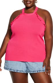City Chic Ruffle Trim Knit Halter Top