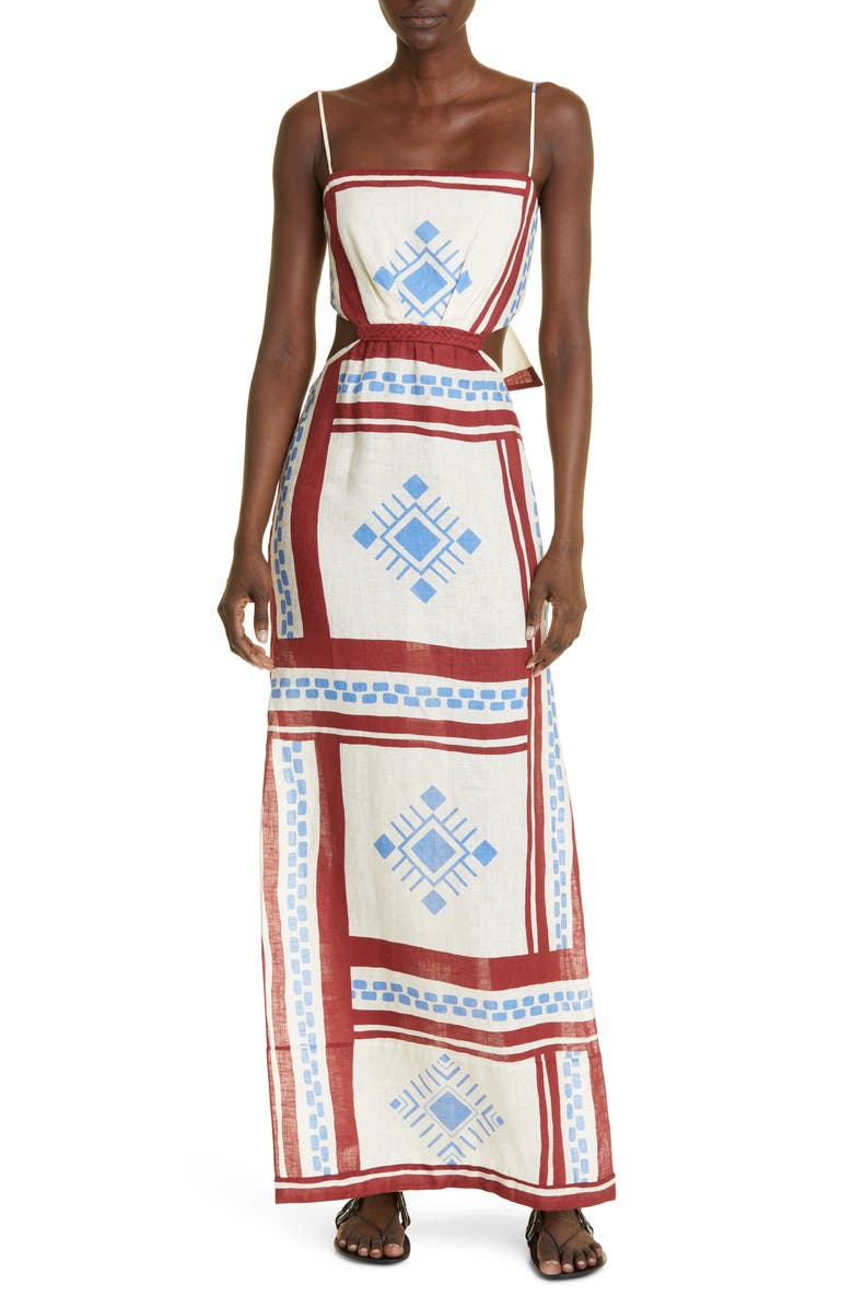 Johanna Ortiz Kay Pacha Abstract Print Linen Maxi Dress, Main, color,