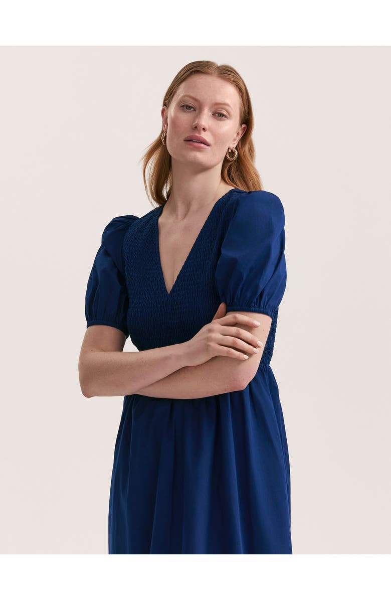 Finery London Jamilla Short Sleeve Cotton Midi Dress, Alternate, color, Indigo