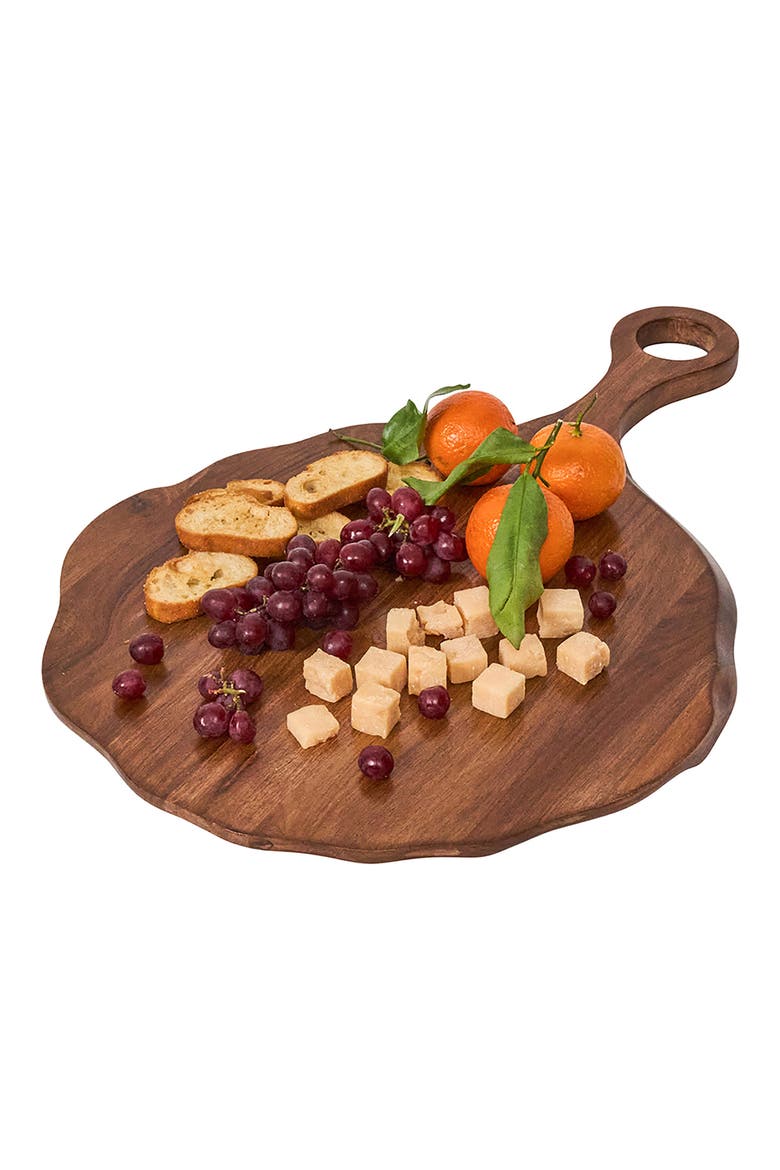 Puro Round Teak Serving Board, Alternate, color, BROWN