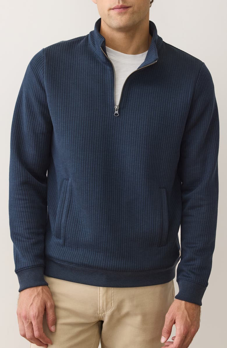 Marine Layer Corbet Quilted Quarter Zip Sweatshirt, Main, color, Navy
