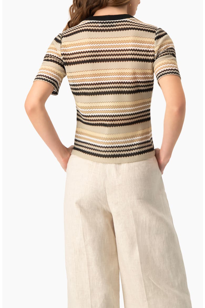 Chevron Stripe Crochet Knit Top, Short Sleeve Textured Crew Neck, Alternate, color, Beige