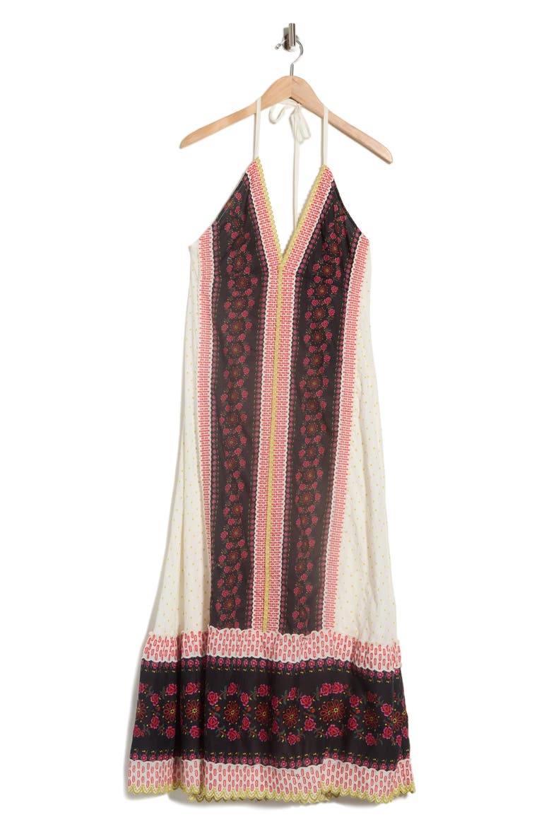 Cubana Border Print Chiffon Halter Maxi Dress, Alternate, color, IVORY COMBO