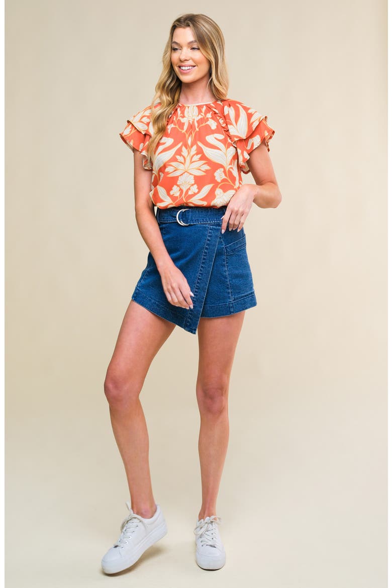 Tiered Flutter Sleeve Top, Alternate, color, RUST